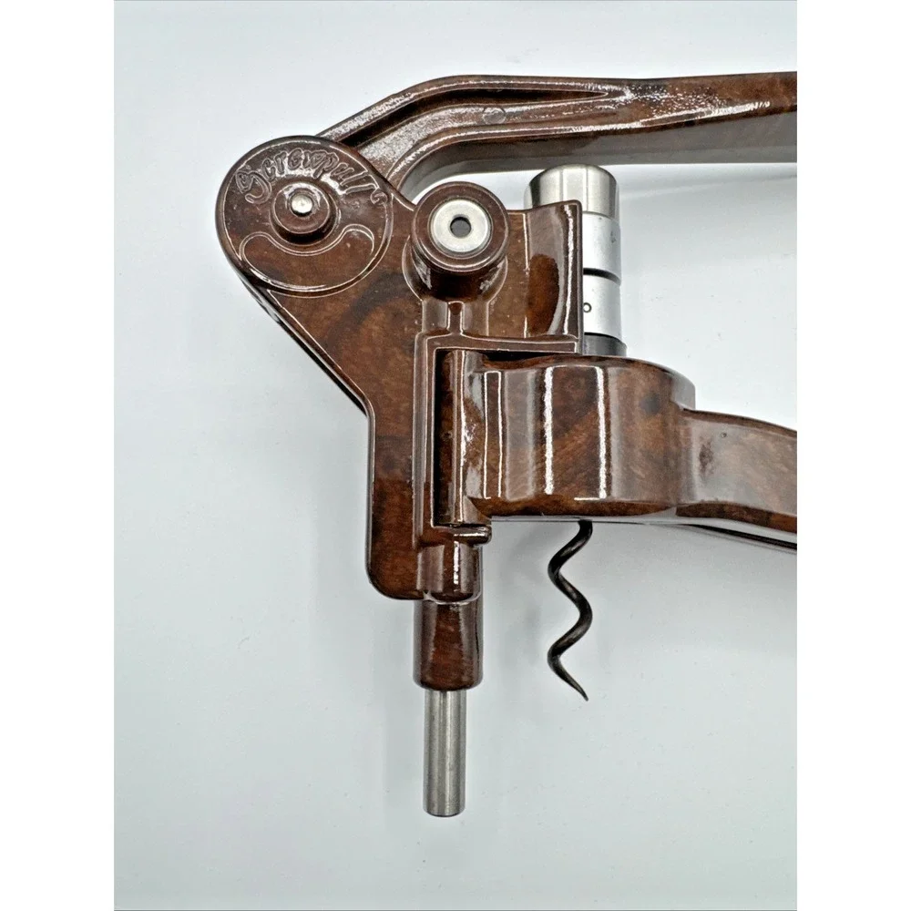Vintage Screwpull LM-200 Lever Wine Opener Set Faux Burl Wood Le Creuset